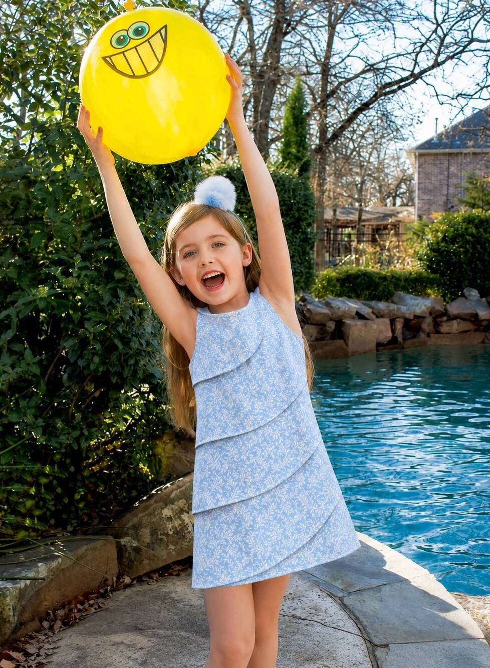 NEW MAGGIE BREEN TOO kid's tiered dress in sky blue print